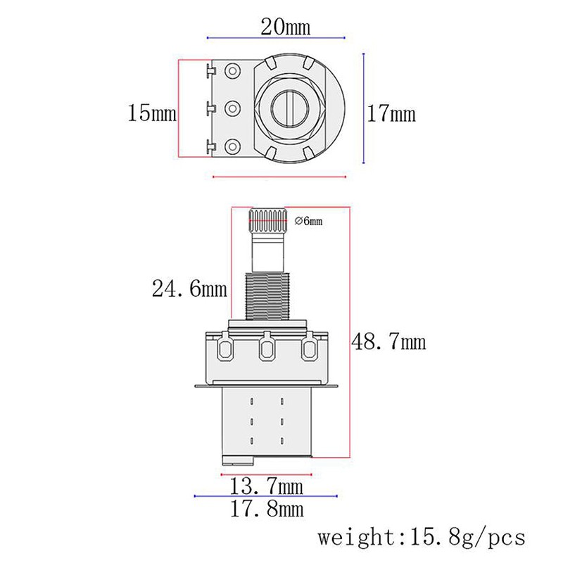 Chiết áp A500k kéo đẩy 25mm âm lượng đàn guitar