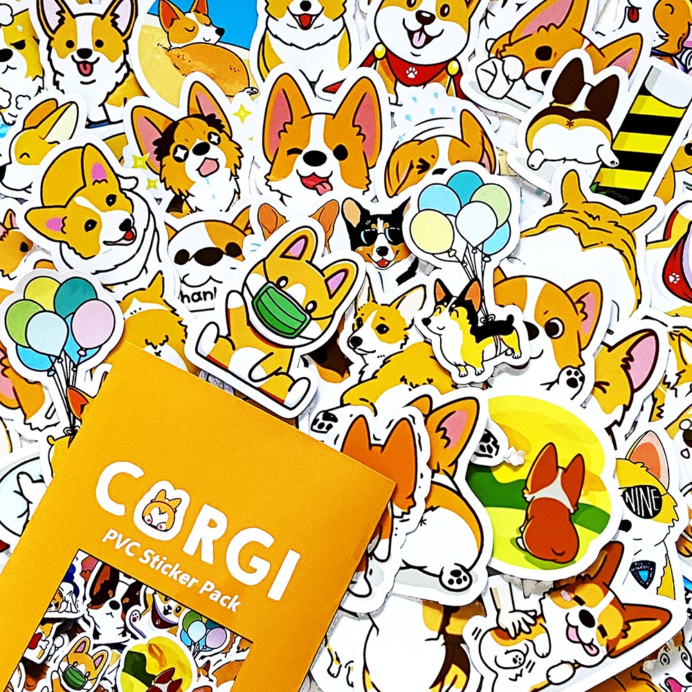 Sticker CORGI - chó corgi dễ thương - sticker nhựa PVC không thấm nước, dán nón bảo hiểm, laptop, điện thoại, Vali, xe