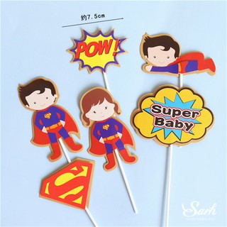 Phụ kiện trang trí bánh sinh nhật_Set que cắm siêu nhân Super Baby