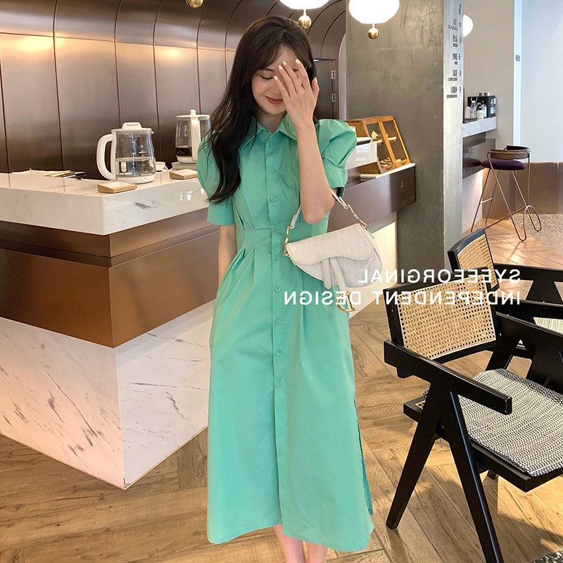 Đầm Sơ Mi Tay Phồng Cổ Bẻ Thời Trang Mùa Hè Pháp