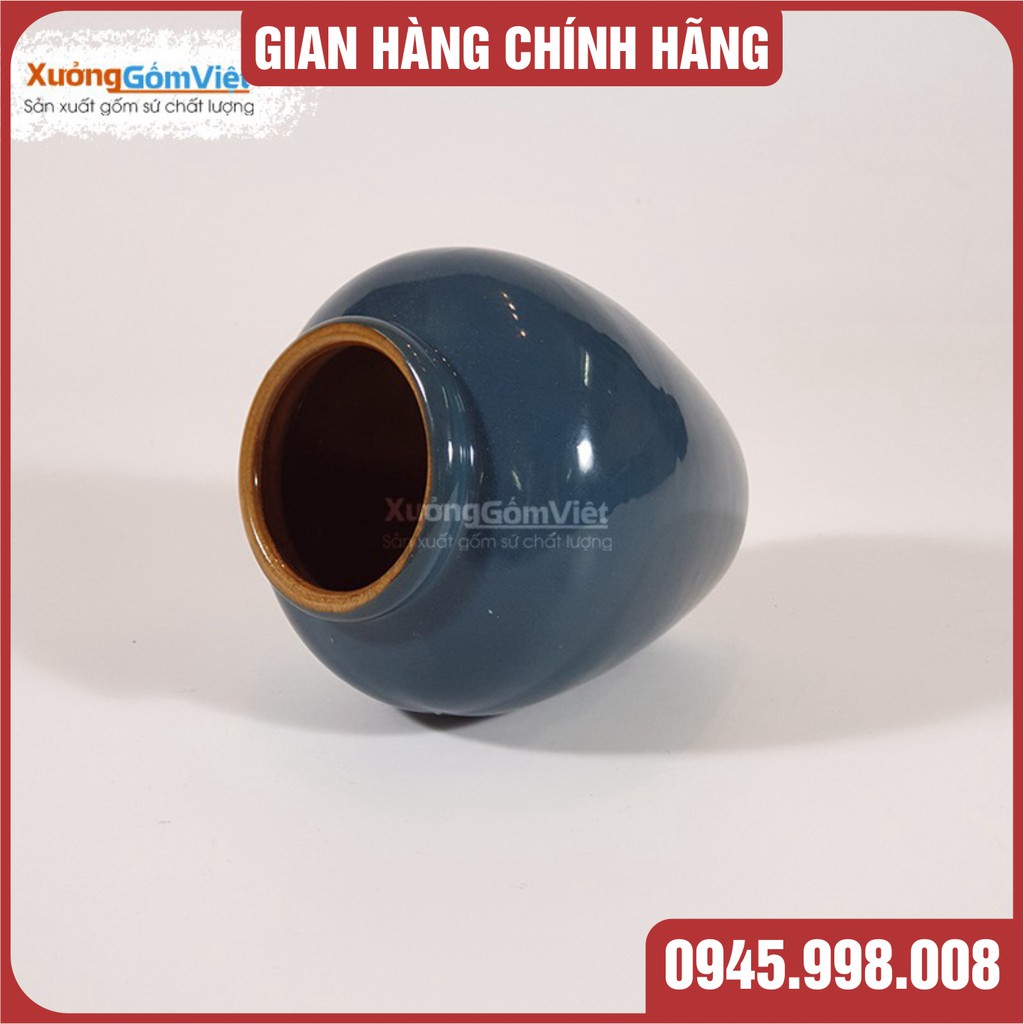 Lu uống bia kiểu mới - sáng tạo mới của gốm Bát Tràng-hàng vuốt tay dung tích 400ml - XANH COBAN - XƯỞNG GỐM VIỆT