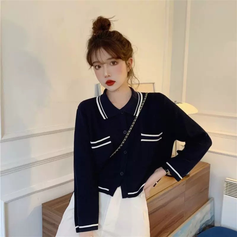 Áo khoác cardigan ZHELIHANGFEI dệt kim tay dài dáng rộng cổ bẻ thời trang trẻ trung cho nữ