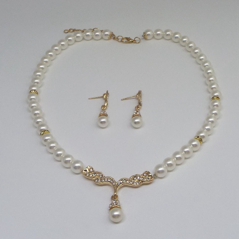 Vòng cổ Và Đôi Khuyên Tai Đính Ngọc Trai Xinh Xắn Cho Nữ