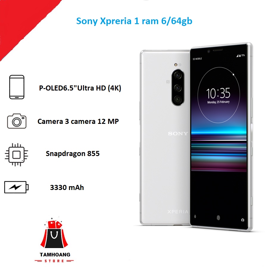 Điện Thoại SONY XPERIA 1, Ram 6/64G, Chip Snap 855, Kiểu Dáng Thời Thượng, Cấu Hình Cao