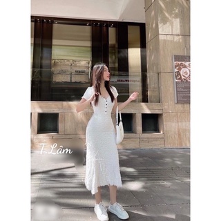 Váy body xốp cổ bẻ cúc dáng dài