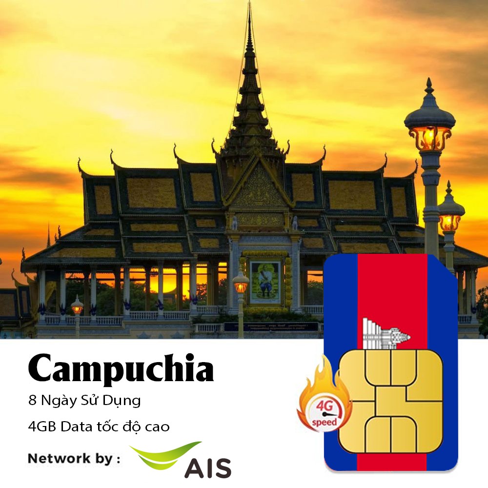 Sim Du lịch Campuchia 8 Ngày 4GB