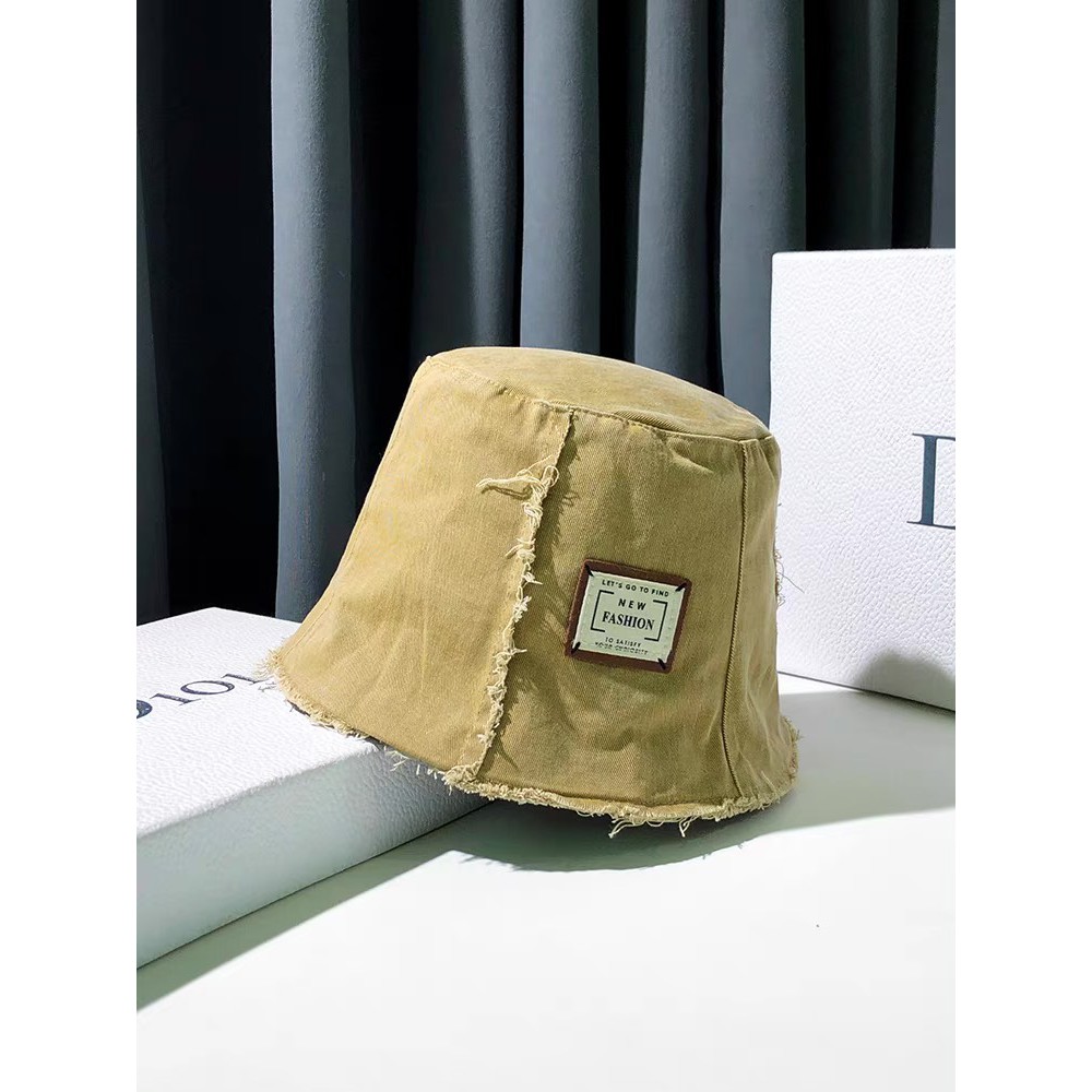 Mộc® Mũ bucket denim tua rua rách đính logo phong cách Ulzzang