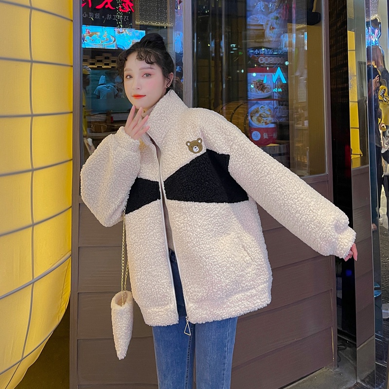 ZHELIHANGFEI Áo Khoác Len Lông Cừu Dáng Rộng Thời Trang Cao Cấp Dễ Phối Đồ