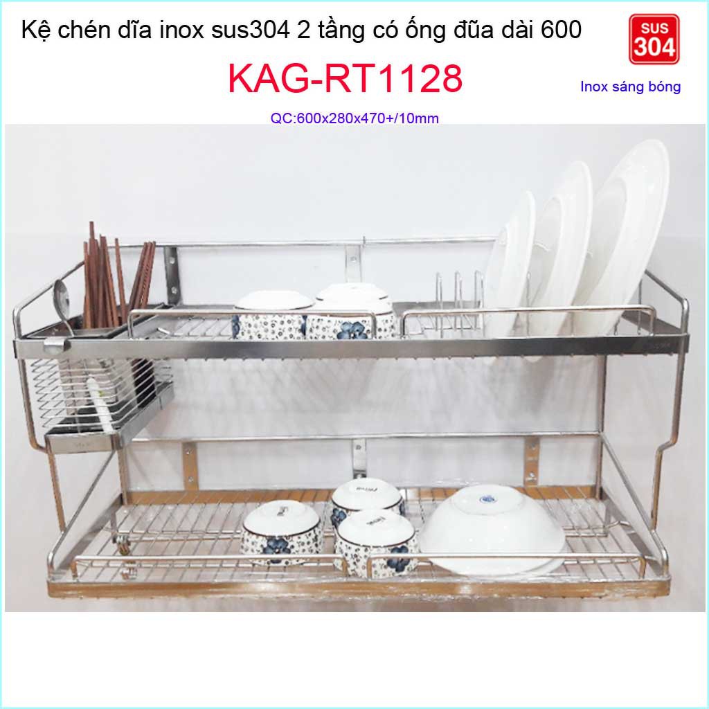 Kệ chén dĩa 6T inox 304, kệ úp chén dĩa inox có ống đũa KAG-RT1128