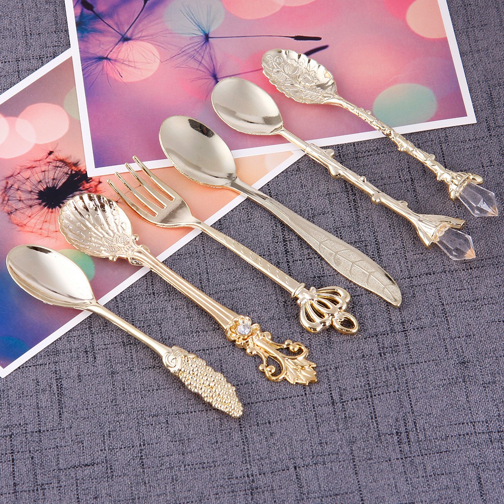 Bộ 6 muỗng nĩa cho bàn uống cà phê, tráng miệng theo phong cách vintage hoàng gia