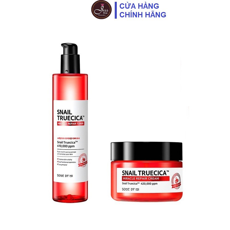 Bộ 2 Sản Phẩm Phục Hồi Da Giảm Sẹo Lõm Some By Mi Snail Truecica Miracle Repair (Toner + Kem)