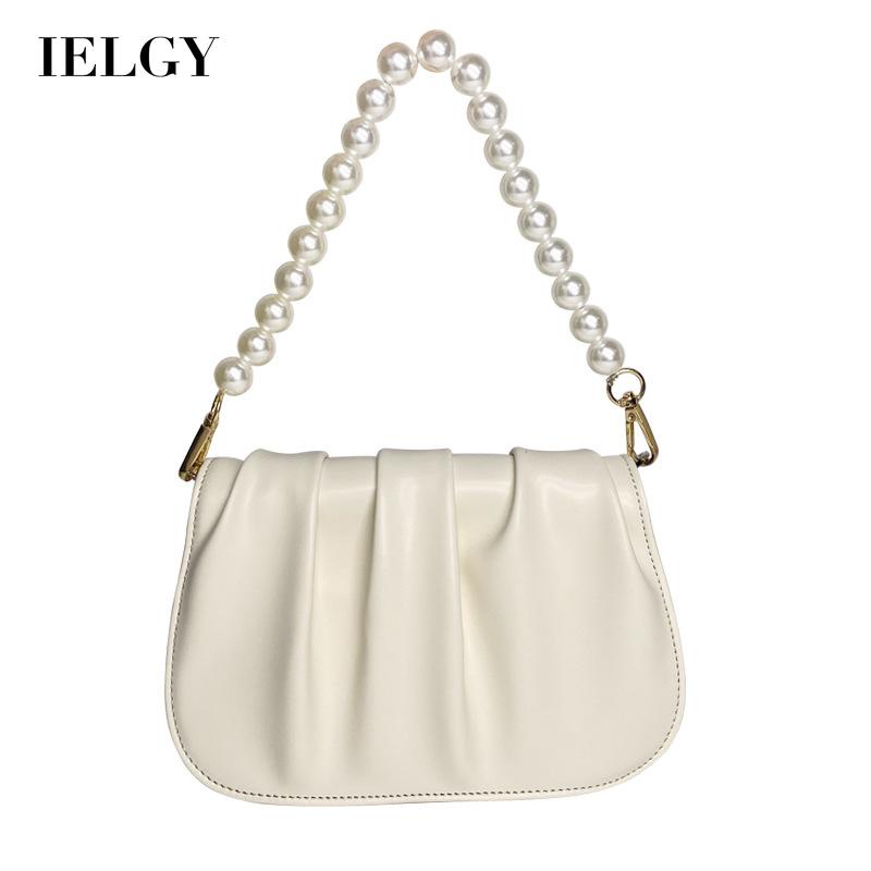 Túi IELGY đeo vai hình đám mây màu trắng phối xích đính ngọc trai dễ phối đồ cho nữ