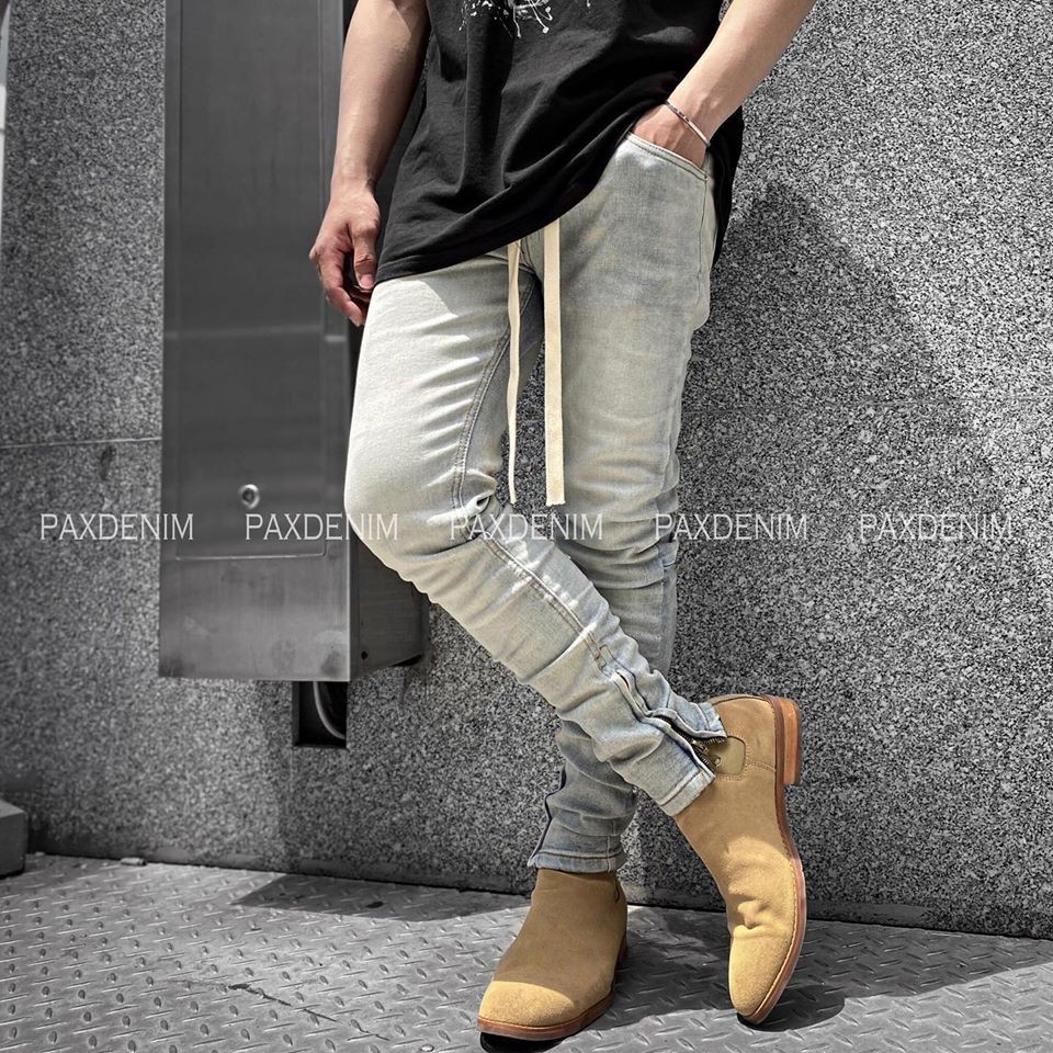 Quần Jean Zipper Nam Cao Cấp PAXDENIM màu wash vàng chất jean co dãn dáng ôm sát