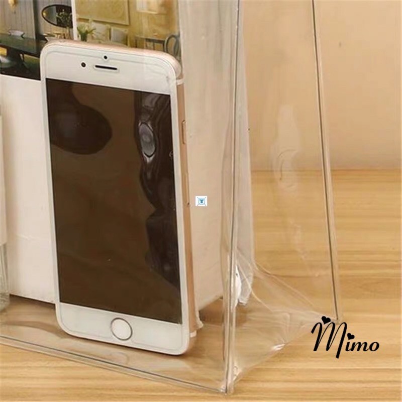 Túi xách nữ đẹp hot trend túi trong suốt đựng mỹ phẩm quai da trắng có thể làm túi đựng quà tặng nhựa trong