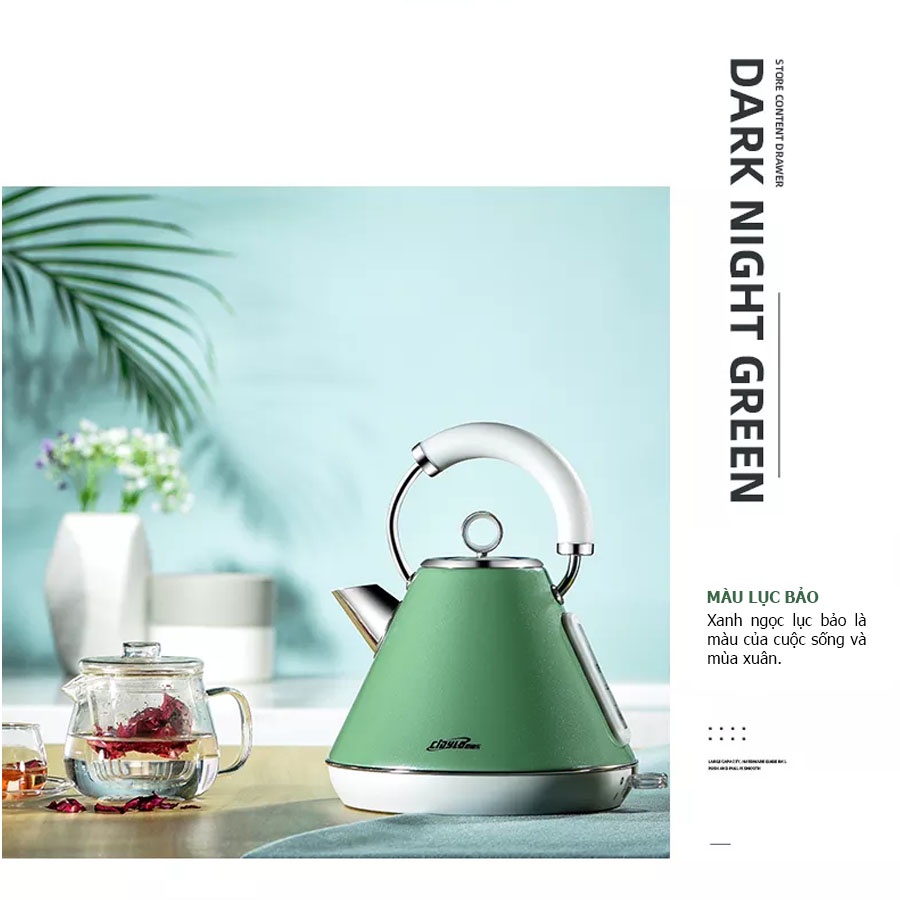 Ấm siêu tốc Cidylo bình đun nước cao cấp phong cách retro dung tích 1,8L