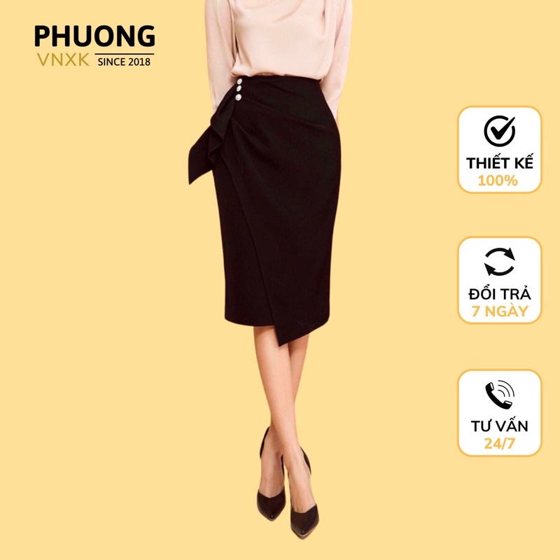 Chân váy công sở_chân váy đính cúc ngọc cực sanh chảnh phong cách Hàn Quốc