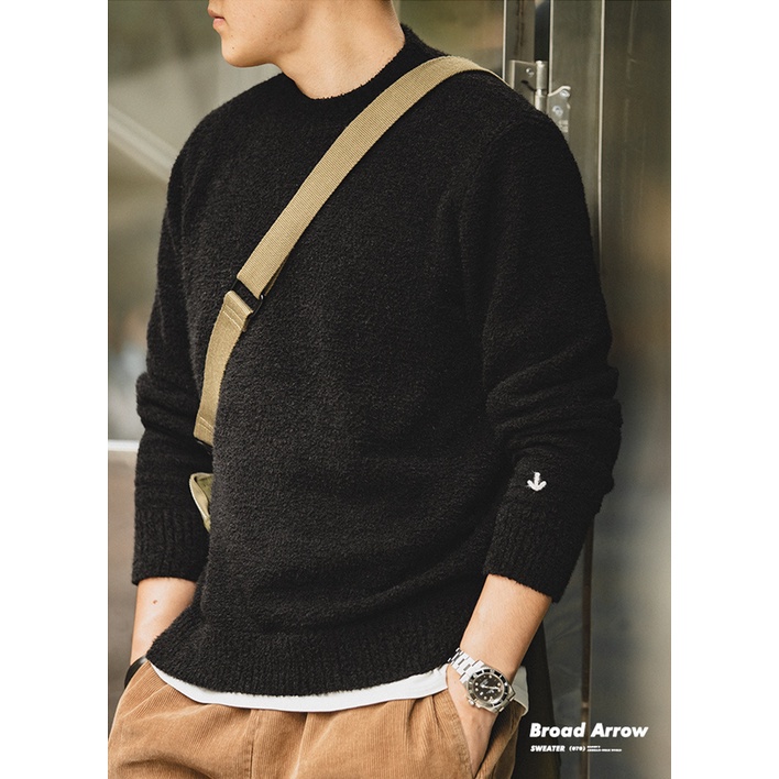 MADEN tooling men's autumn and winter American retro half turtleneck black slimming bottoming fleece knitted sweater