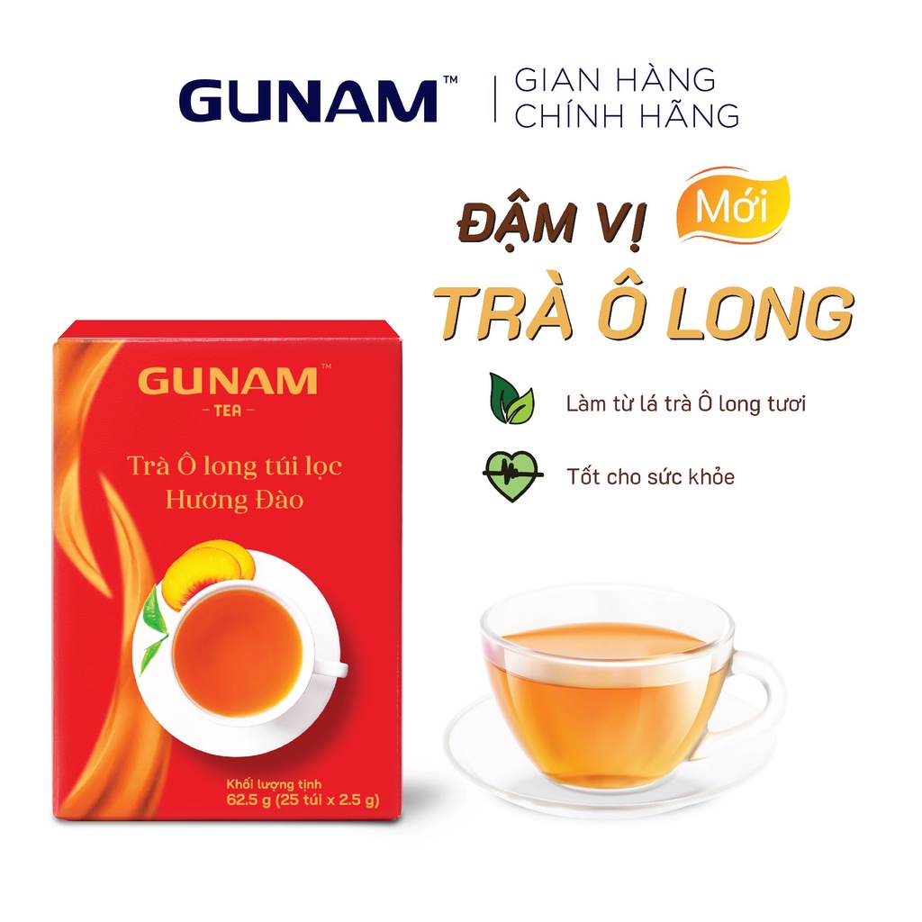 Trà Olong túi lọc GUNAM hương đào tươi mát (hộp 25 gói x 2,5g)