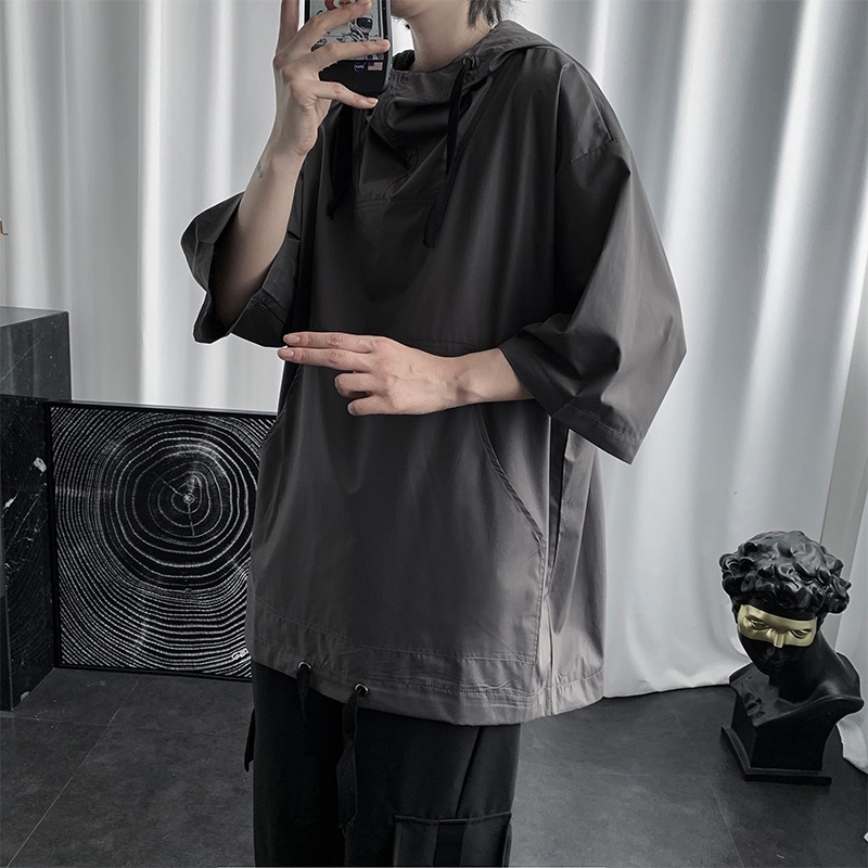 Áo Hoodie Tay Lỡ Phong Cách Hong Kong Thời Trang Mùa Hè Cho Nam