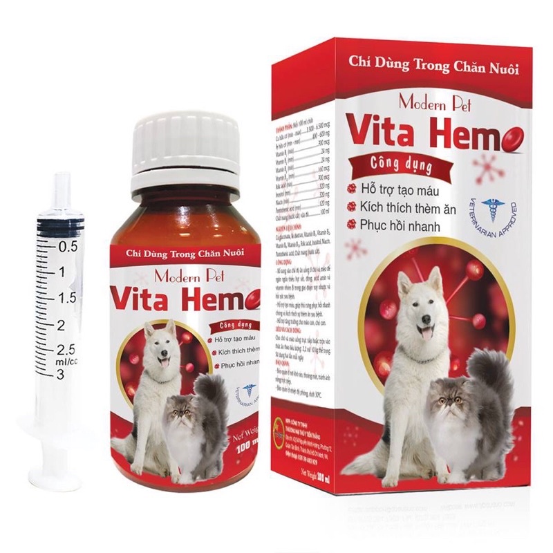 Vita Hem - Vitamin bồi bổ, hỗ trợ tạo máu, phục hồi sức khoẻ. kích thích thèm ăn dành cho chó, mèo Modern Pet 100ml