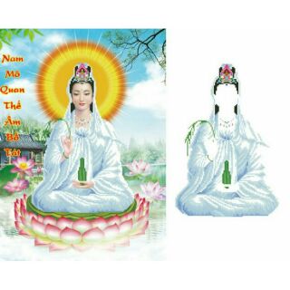 Tranh thêu + kết hạt nổi phụ kiện 3d Quan Thế Âm Tọa Sen < 88827 > chưa thêu