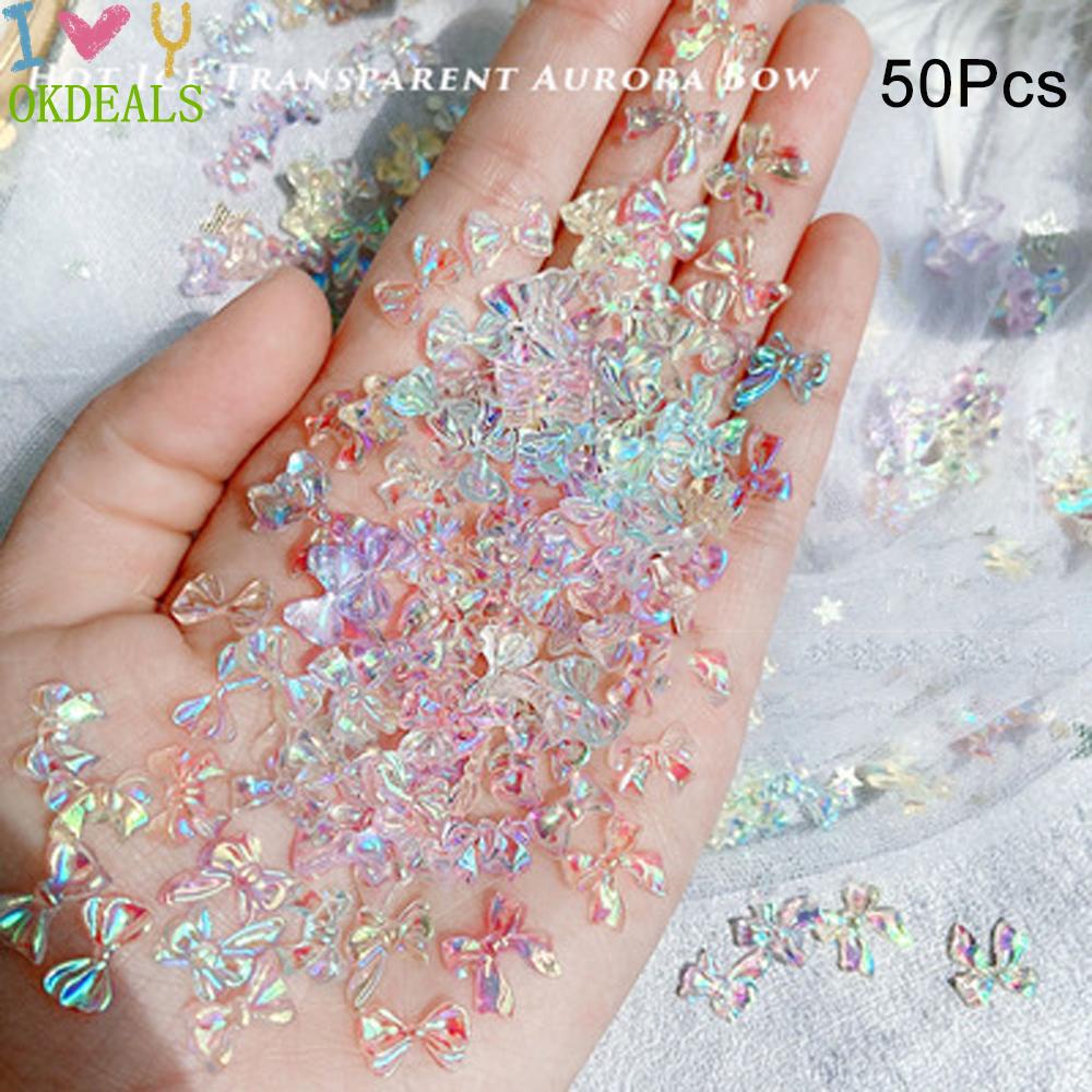 Miếng Dán Trang Trí Móng Tay Hình Nơ 3D Màu Trong Suốt Lấp Lánh Thời Trang Dành Cho Nữ