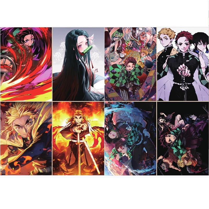 Poster 8 tấm Thanh Gươm Diệt Quỷ Kimetsu no Yaiba khổ A3