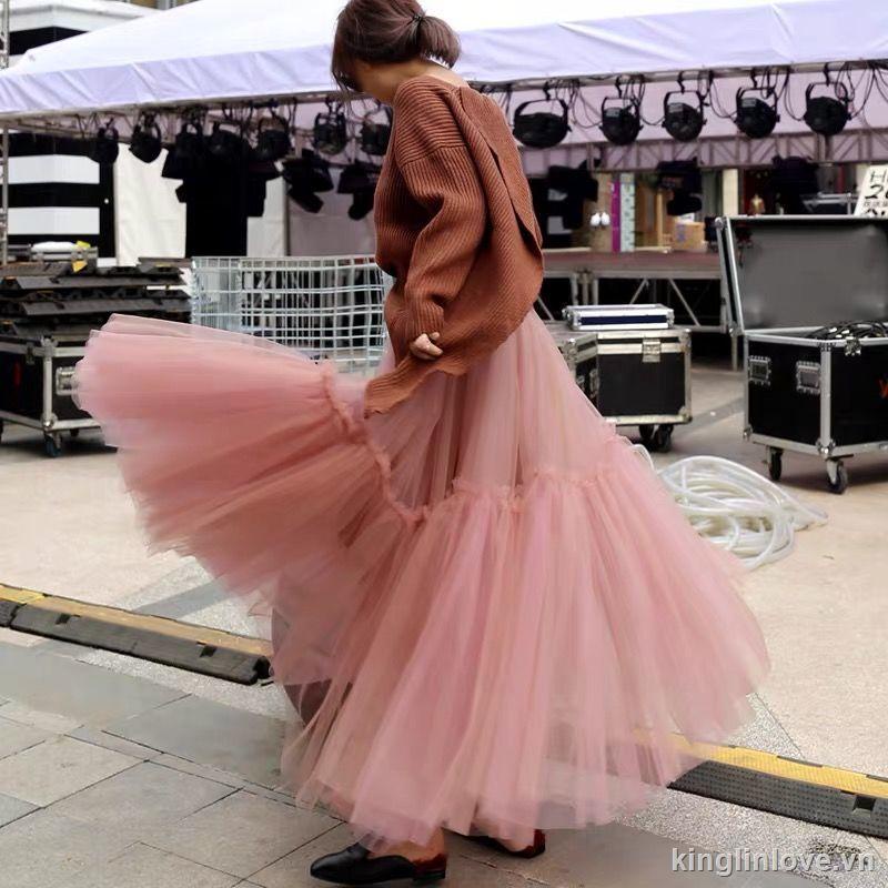 ❤Nước hoa quà tặng❤Chân Váy Chữ A Dài Bằng Vải Lưới Ba Lớp Thiết Kế Thời Trang Cho Nữ