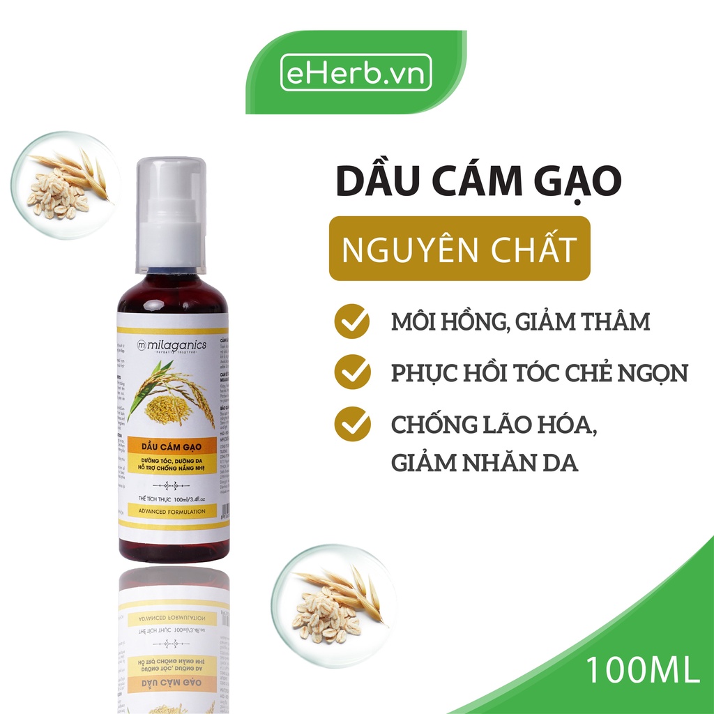 Dầu Cám Gạo Nguyên Chất Dưỡng Da, Dưỡng Tóc, Dưỡng Môi MILAGANICS 100ml (Chai)