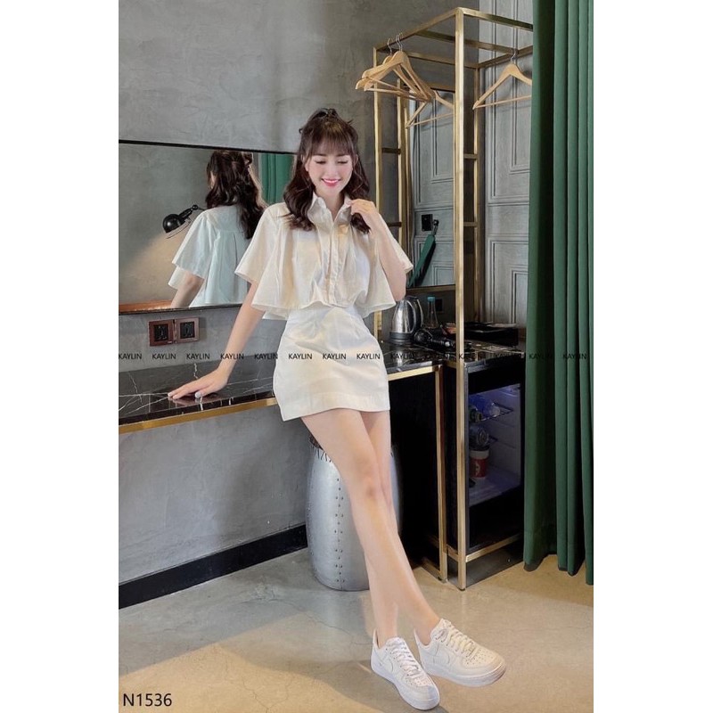 SNU206 - SET NỮ ÁO CỔ SƠ MI CROPTOP MIX CVAY A | BigBuy360 - bigbuy360.vn