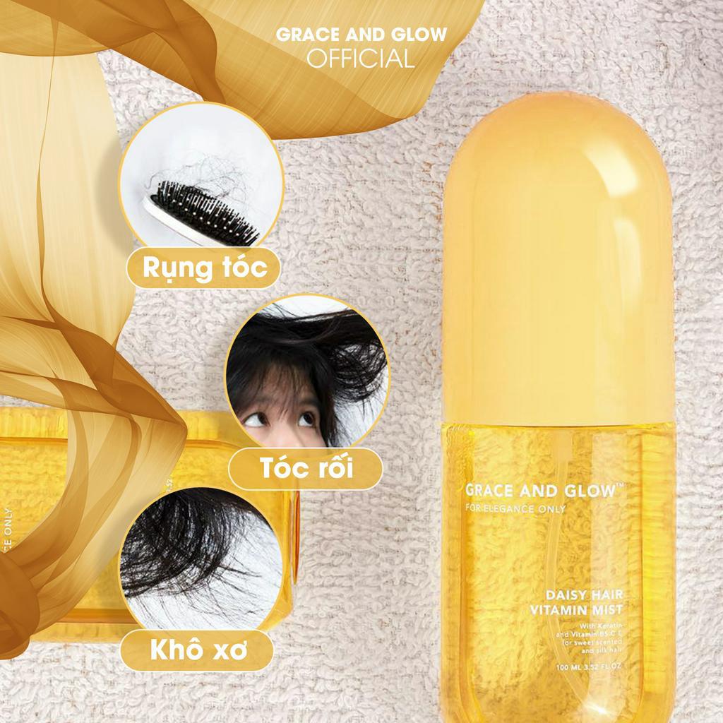 Xịt dưỡng tóc Grace &amp; Glow Daisy Hair Vitamin Mist Xịt dưỡng tóc hương nước hoa với Keratin chống xơ rối