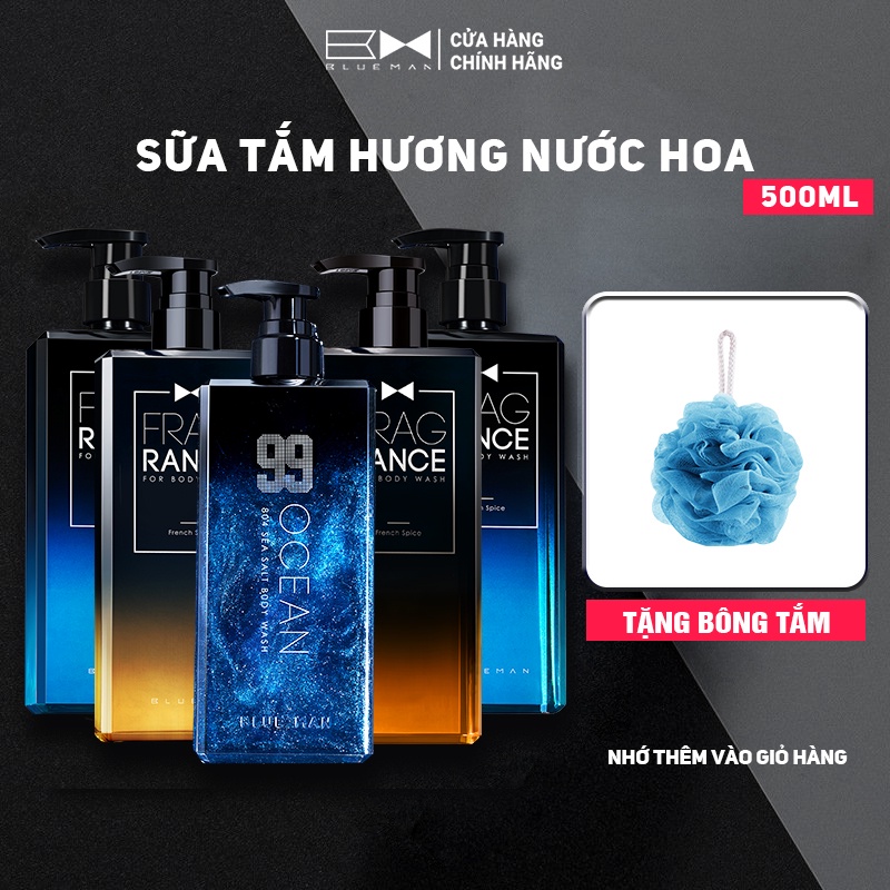 Sữa Tắm Nam Thơm Lâu BLUEMAN, Hương Nước Hoa Đầy Nam Tính Lưu Hương Đến 8H - 500ml