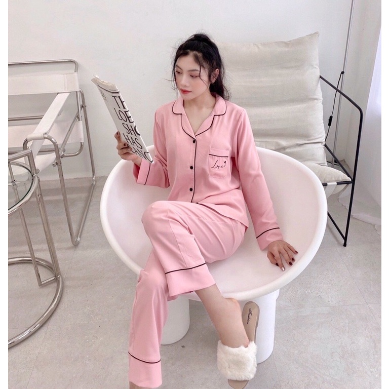 Bộ pijama thêu chữ love mặc nhà xinh xỉu video ảnh thật | BigBuy360 - bigbuy360.vn