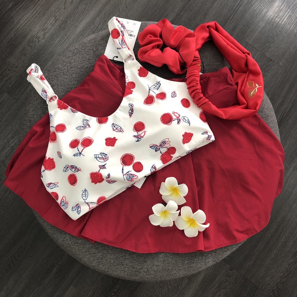 Áo bơi croptop họa tiết cherry đỏ VIBES Top Cherry