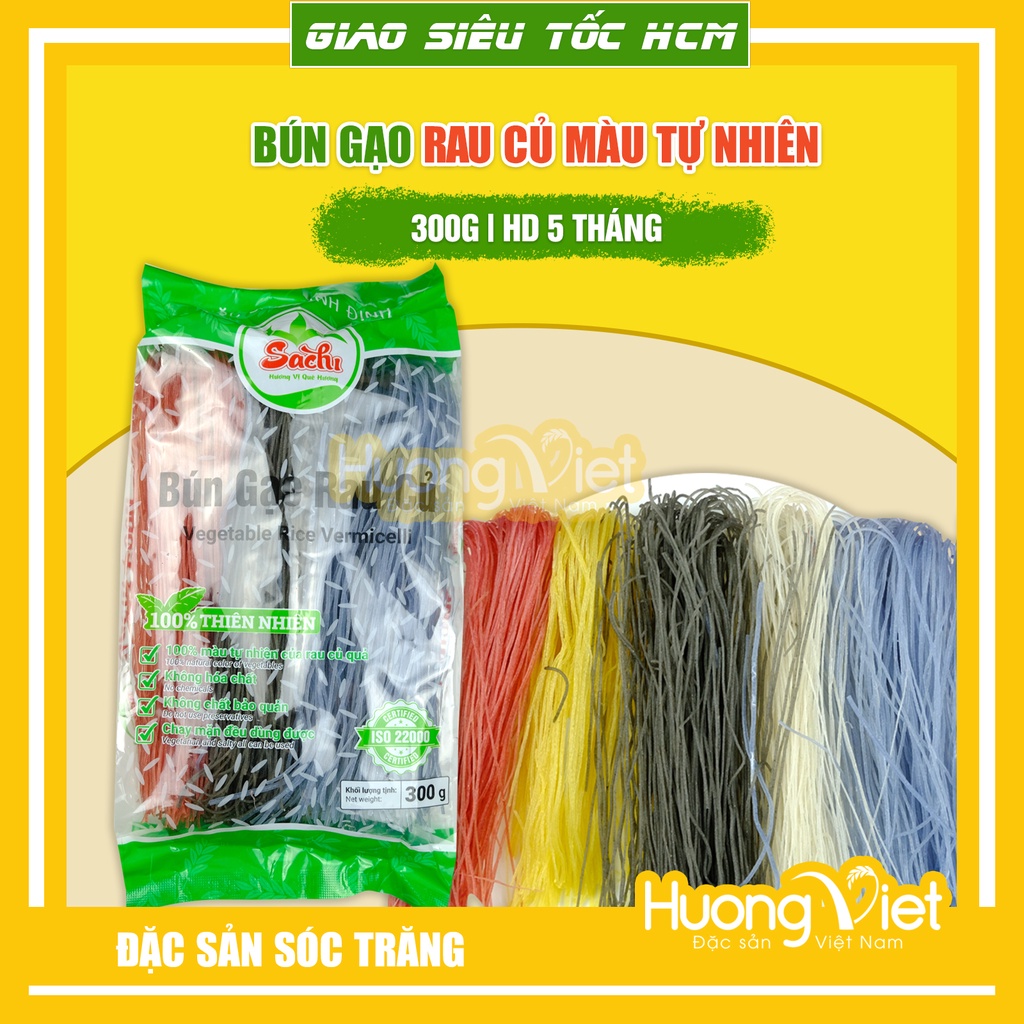 Bún gạo rau củ màu sắc tự nhiên từ rau củ 300g, đặc sản bún gạo Bình Định chay mặn đều dùng được gồm 5 loại rau củ