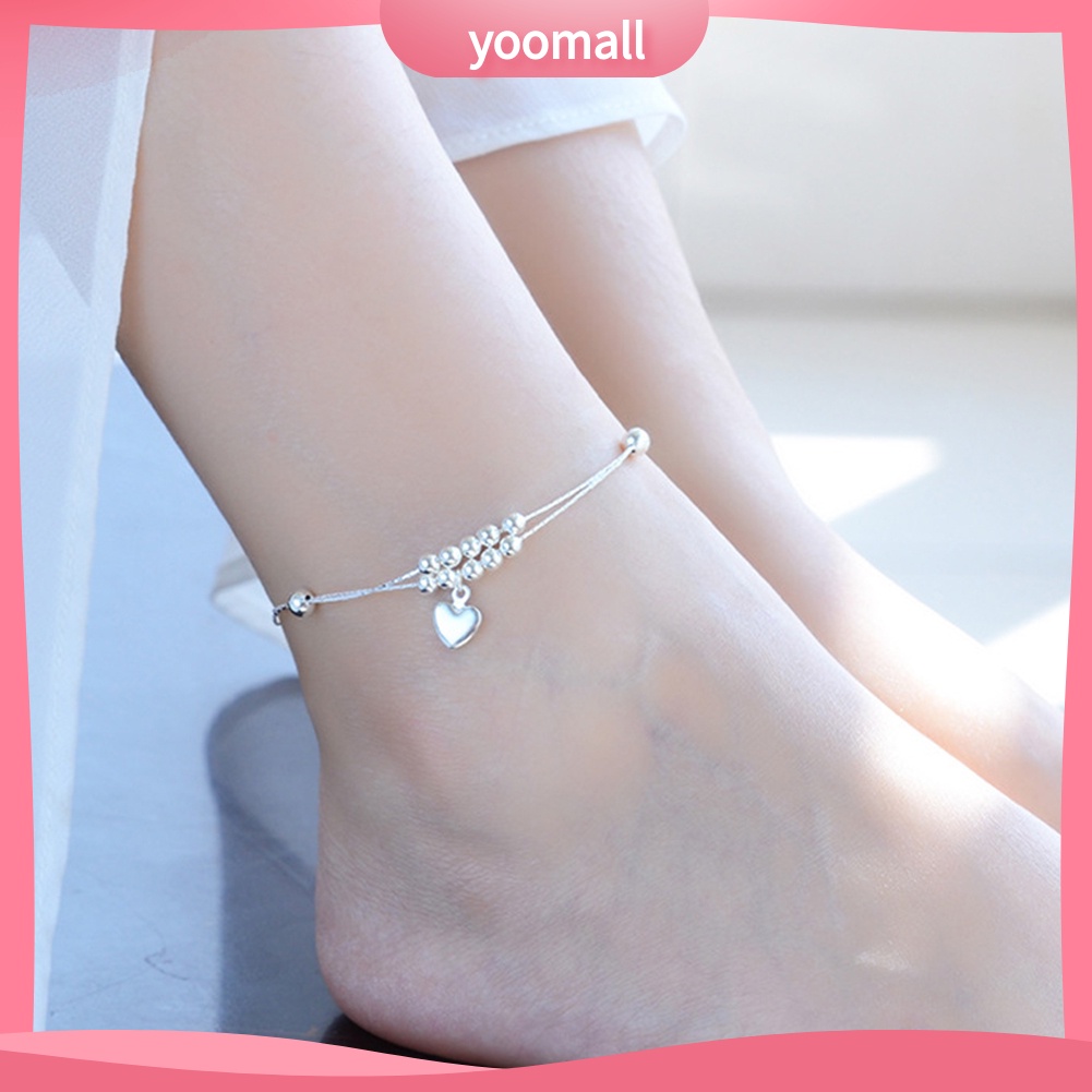 Vòng đeo chân đính hạt hình trái tim xinh xắn dành cho nữ