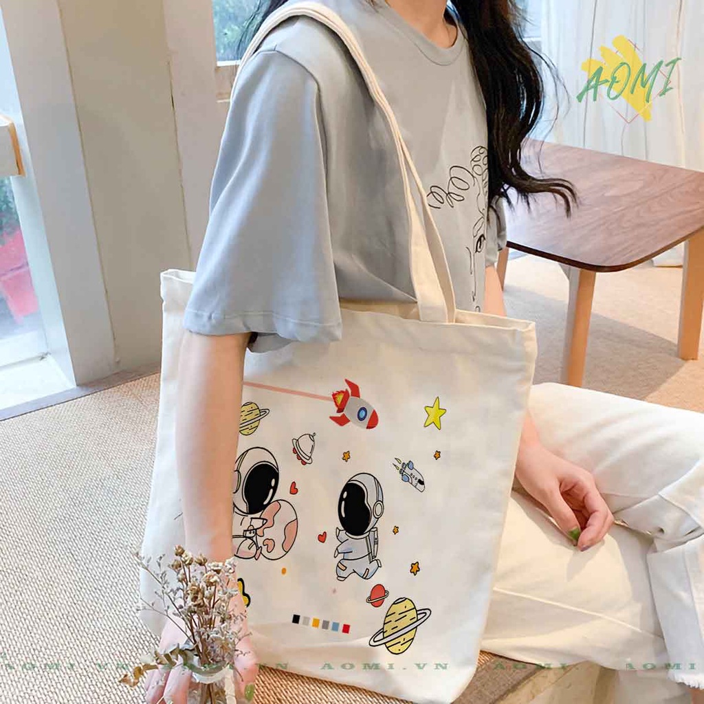 TOTE HOT TREND CANVAS TÚI VẢI ĐEO VAI BAG CÓ KHÓA KÉO SIZE LỚN 33x38cm AOMIVN DU LỊCH MÀU ĐEN TRẮNG