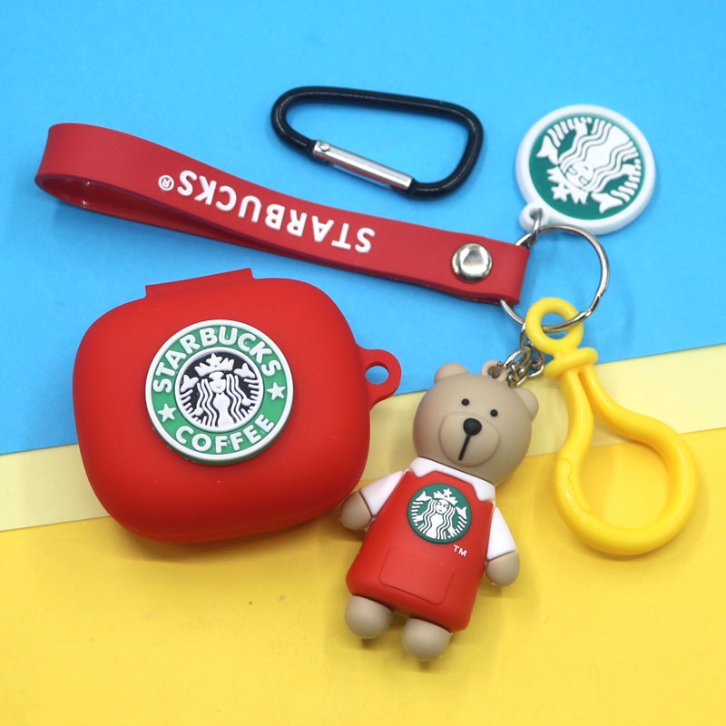 JBL Live Pro+ Case Cartoon Starbucks Coffee Bear Keychain Pendant Silicone Soft Shell Cover JBL Live Pro+TWS Bluetooth Headphone Case Cover Shockproof Shell Cover Cute Coffee Bear