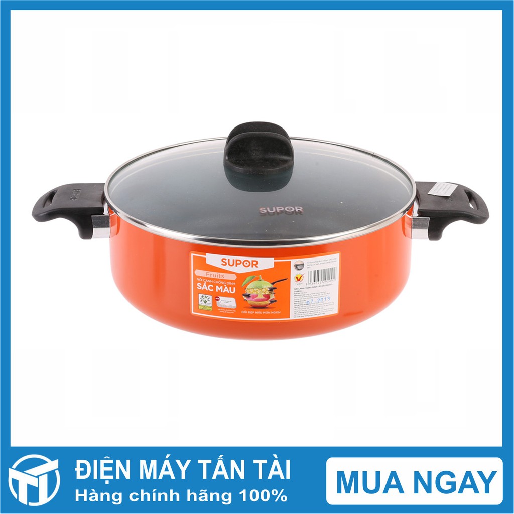 Nồi Chống Dính Supor S08A26 Chất liệu hợp kim nhôm,Chống dính tiêu chuẩn,Tay cầm cách nhiệt,Nắp kính cường lực