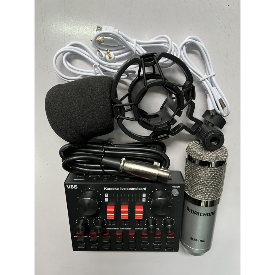 Bộ Mic Thu Âm BM900 Sound Card V8S Có Bluetooth, Pin, Combo livestream v8s có auto-tune