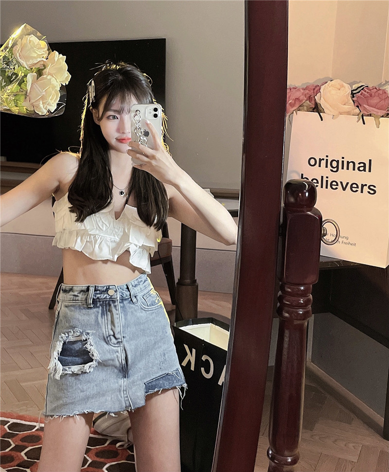 Chân Váy Jeans Denim Lưng Cao Thời Trang Cho Nữ