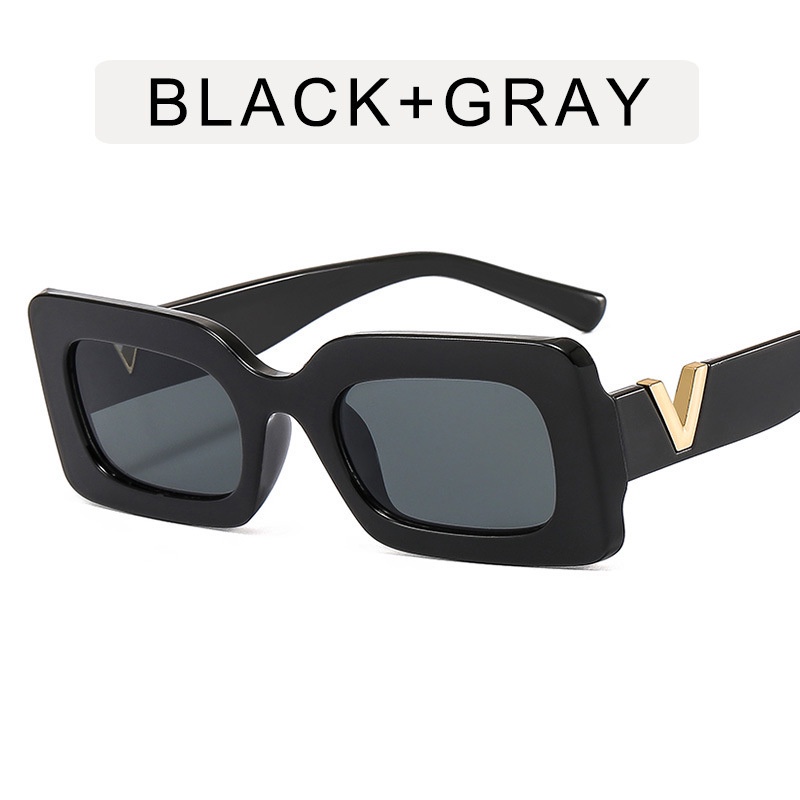 (HENGHA) Kính Mát Thời Trang Hip Hop Chữ V Vuông Phong Cách Phương Tây