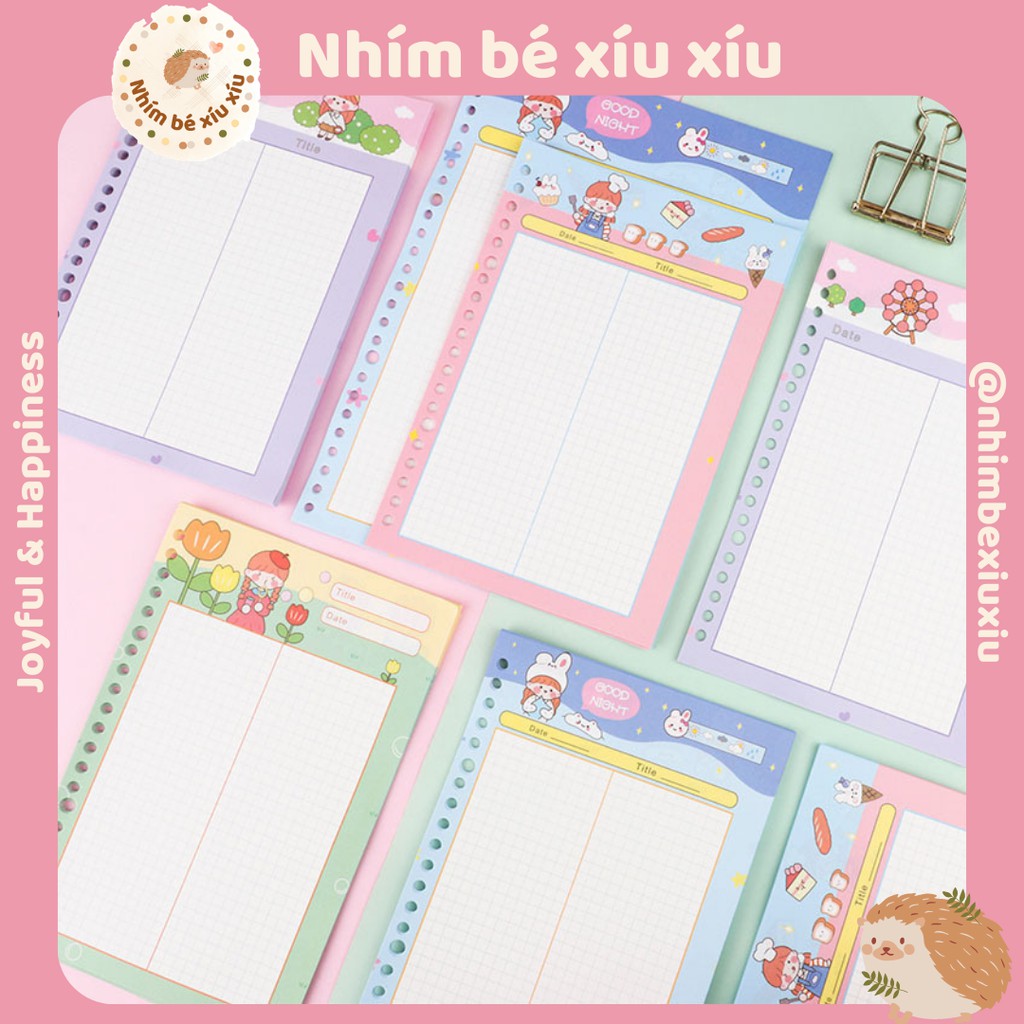 Giấy Refill Ruột Sổ Còng Sổ Planner Bullet journal Khổ A5/B5 50 Tờ nhiều màu dễ thương