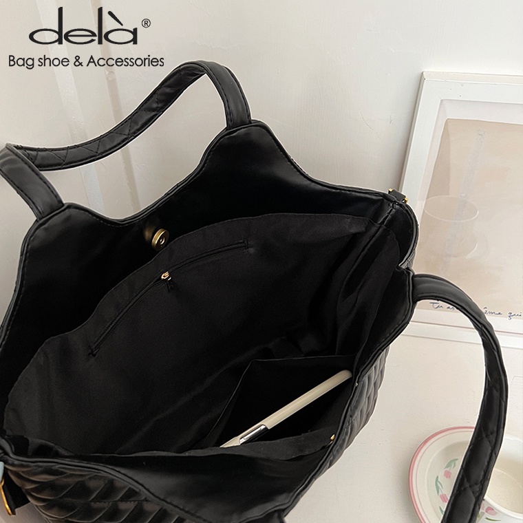 Dela Túi Xách Đeo Vai Hình Thoi Sức Chứa Lớn Màu Đen Thời Trang Hàn Quốc Mới Cho Nữ