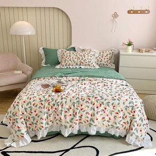 Set 4 món chăn ga gối Cotton Organic, Cotton Living Cherry Bèo