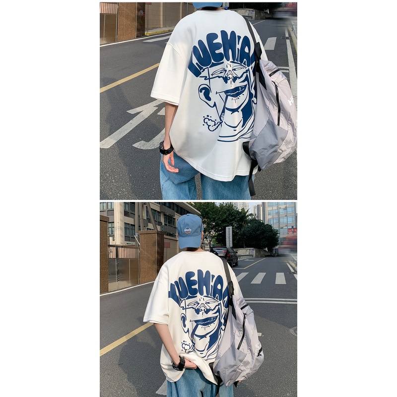 Áo thun tay ngắn dáng rộng phong cách hong kong dễ phối đồ cho nam