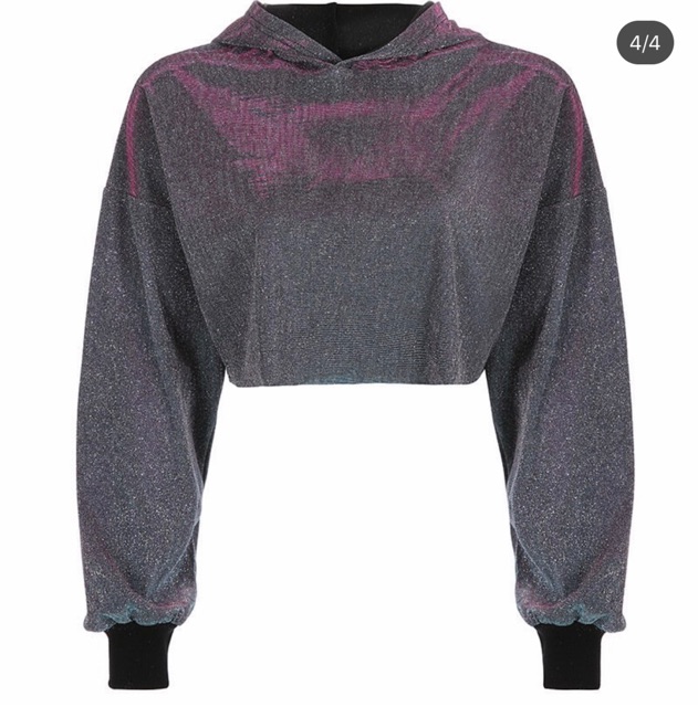 Áo croptop hoddie nhũ bạc tím