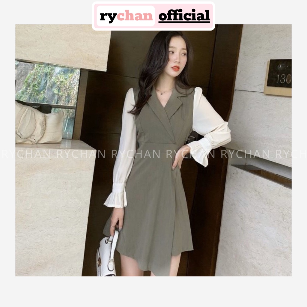 Đầm Xòe Rêu Cổ Vest Đắp Chéo Tà Lệch - DX661