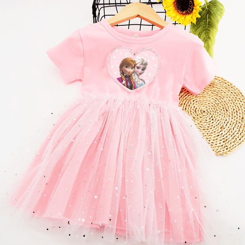 Đầm Công Chúa Băng Giá Elsa 100% Cotton Mềm Mại Dành Cho Bé Gái