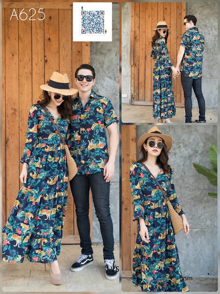 Set đồ đôi áo đôi áo cặp áo tình nhân gồm áo sơ mi và váy nữ chất vải kate thoáng mát hiện đại, set đồ couple CP043